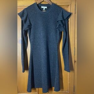 Free Generation dress size small S gray poly/rayon ruffle shoulder long sleeve